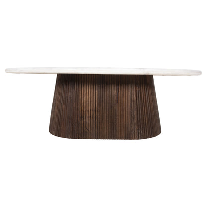 COFFEE TABLE OVAL PURGER HM9716 SOLID MANGO-WHITE MARBLE 120x70x38Hcm.