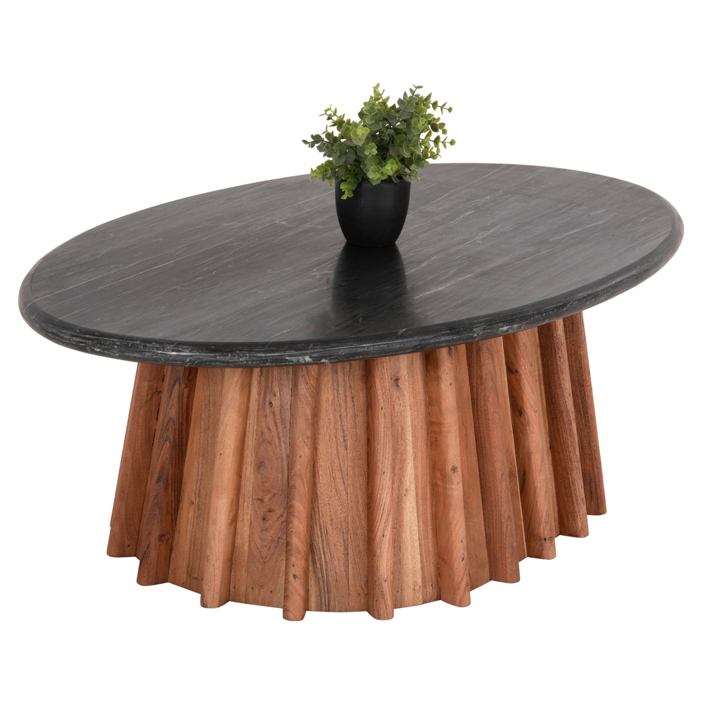 COFFEE TABLE OVAL DRAXX HM9934 SOLID ACACIA WOOD-BLACK MARBLE TOP 120x70x38Hcm.