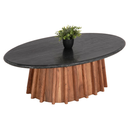 COFFEE TABLE OVAL DRAXX HM9934 SOLID ACACIA WOOD-BLACK MARBLE TOP 120x70x38Hcm.