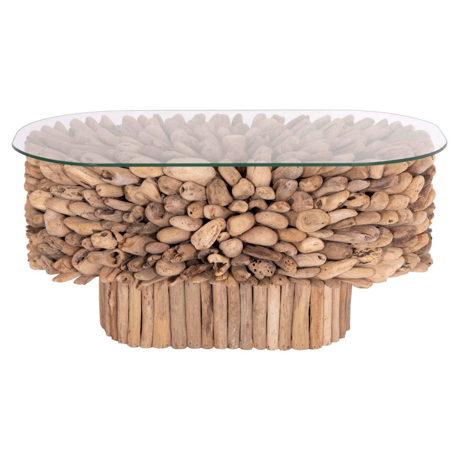COFFEE TABLE OVAL SPARROW HM9962 DRIFTWOOD--GLASS 106x55,5x50,5Hcm.