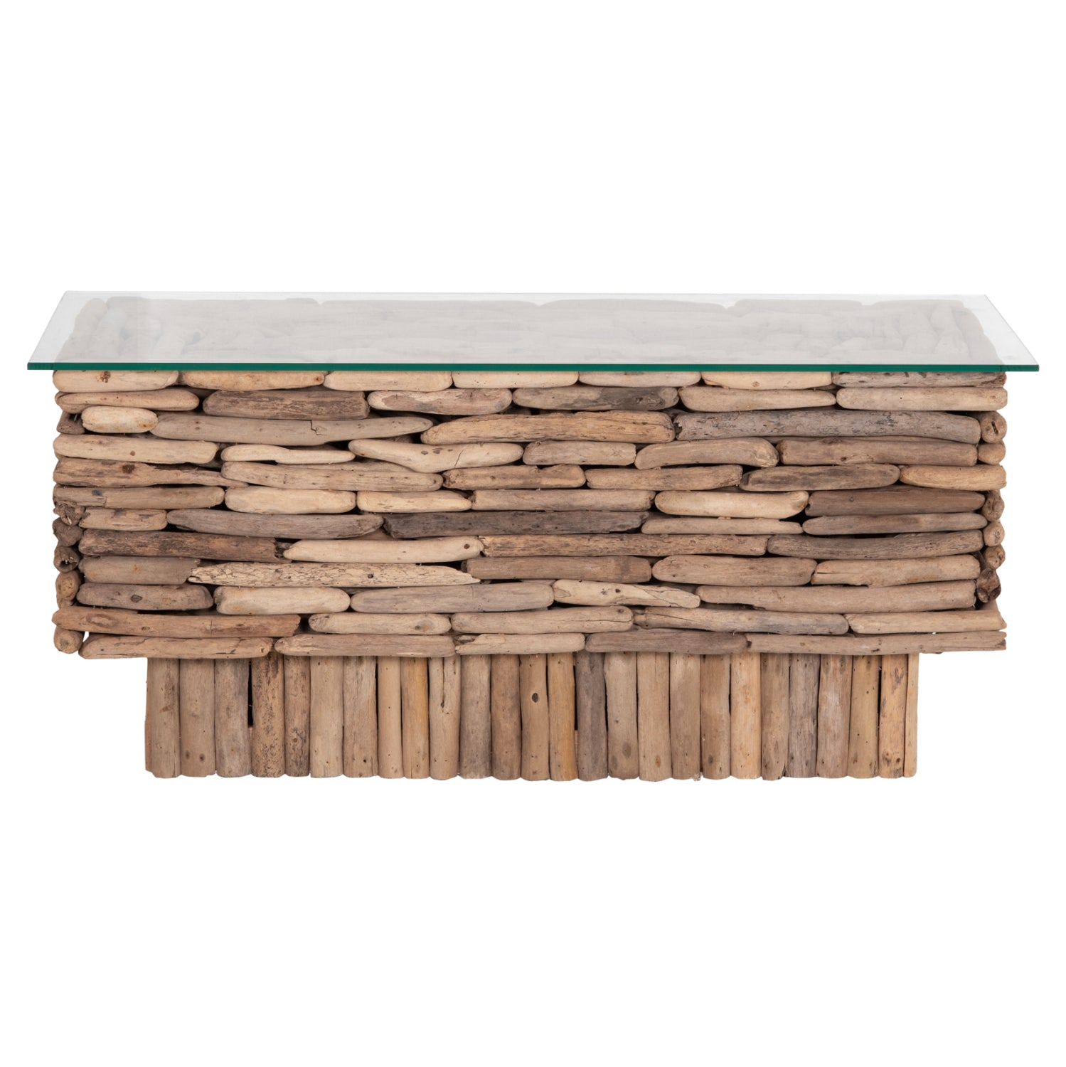 COFFEE TABLE RECTANGULAR SPARROW HM18366 DRIFTWOOD--GLASS 105x45x47Hcm.