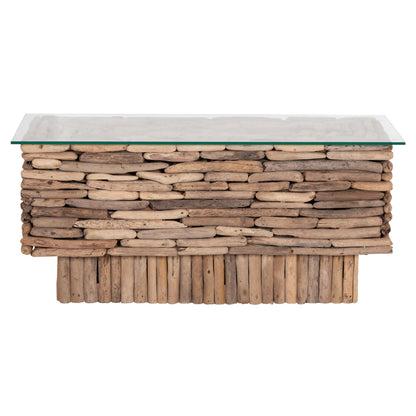 COFFEE TABLE RECTANGULAR SPARROW HM18366 DRIFTWOOD--GLASS 105x45x47Hcm.