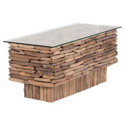 COFFEE TABLE RECTANGULAR SPARROW HM18366 DRIFTWOOD--GLASS 105x45x47Hcm.
