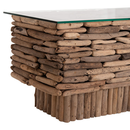 COFFEE TABLE RECTANGULAR SPARROW HM18366 DRIFTWOOD--GLASS 105x45x47Hcm.