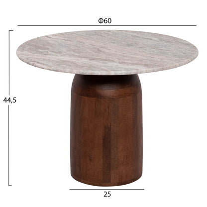 COFFEE TABLE ROUND MALED ΗΜ18002 GREY MARBLE-MANGO WOOD Φ60x44,5Hcm.