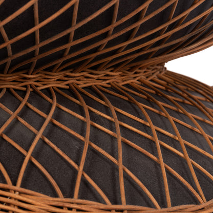 COFFEE TABLE ROUND ANNA HM18157.01 FIBER CEMENT IN BLACK-NATURAL RATTAN--Φ92x44.5Hcm.