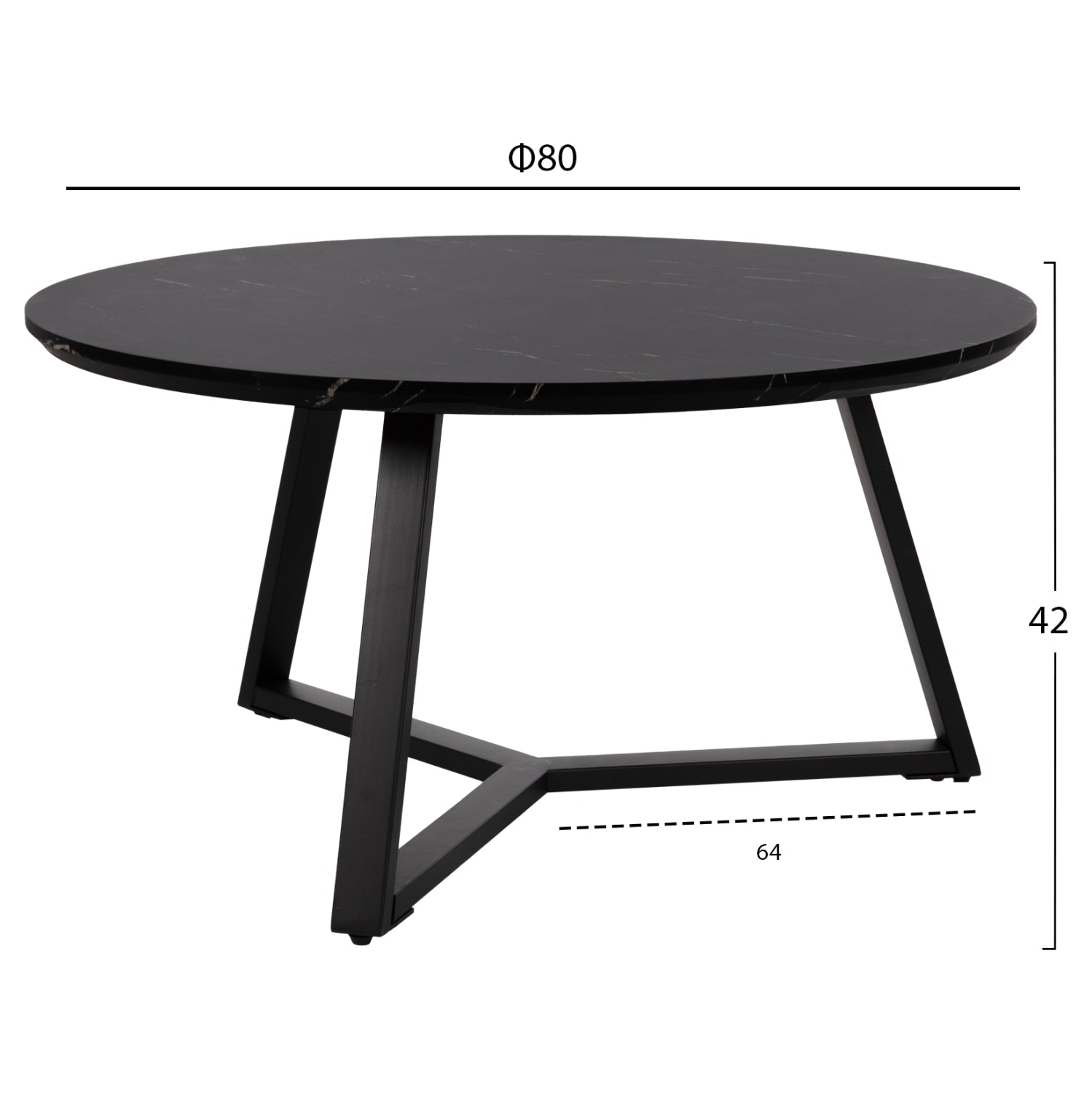 COFFEE TABLE ROUND HM9586.01 MDF BLACK MARBLE-BLACK TEXTURED METAL BASE Φ80x42Hcm.