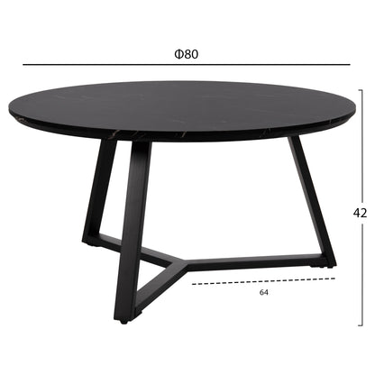 COFFEE TABLE ROUND HM9586.01 MDF BLACK MARBLE-BLACK TEXTURED METAL BASE Φ80x42Hcm.