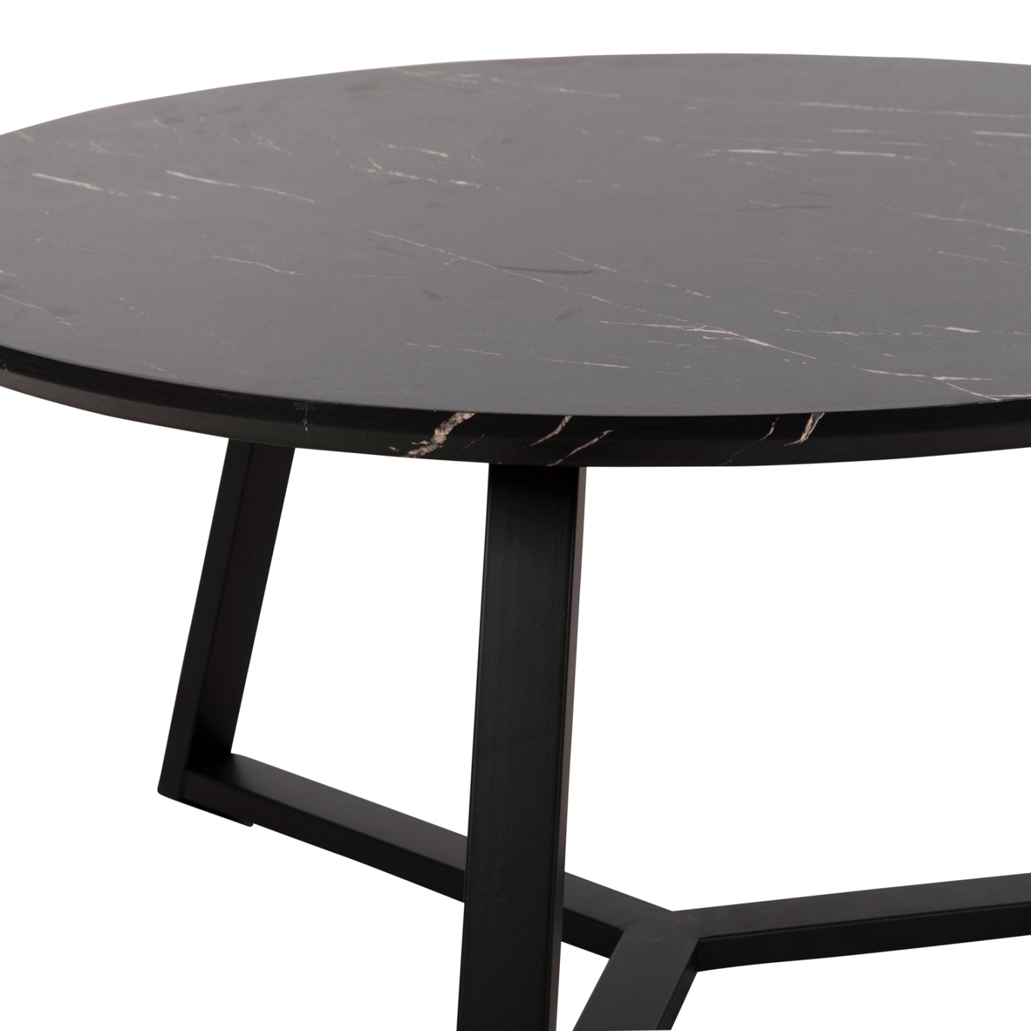COFFEE TABLE ROUND HM9586.01 MDF BLACK MARBLE-BLACK TEXTURED METAL BASE Φ80x42Hcm.