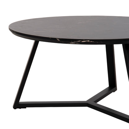 COFFEE TABLE ROUND HM9586.01 MDF BLACK MARBLE-BLACK TEXTURED METAL BASE Φ80x42Hcm.