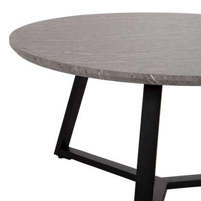 COFFEE TABLE ROUND HM9586.02 MDF GREY MARBLE-BLACK TEXTURED METAL BASE Φ80x42Hcm.