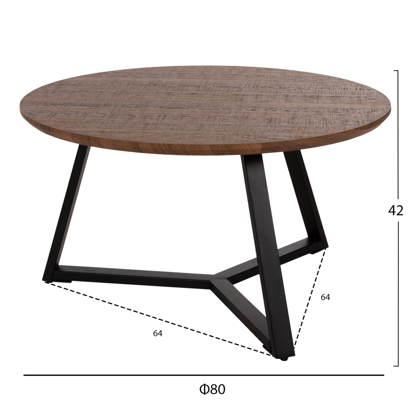 COFFEE TABLE ROUND HM9586.04 MDF WALNUT-BLACK TEXTURED METAL BASE Φ80x42Hcm.