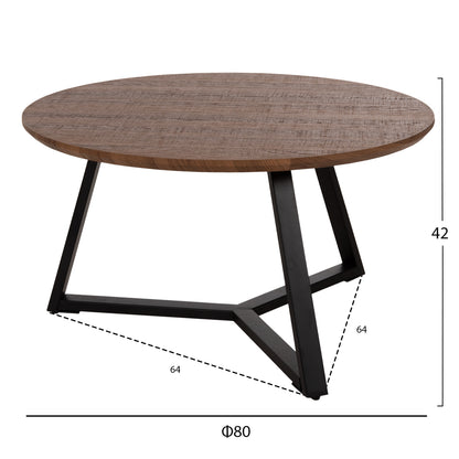 COFFEE TABLE ROUND HM9586.04 MDF WALNUT-BLACK TEXTURED METAL BASE Φ80x42Hcm.