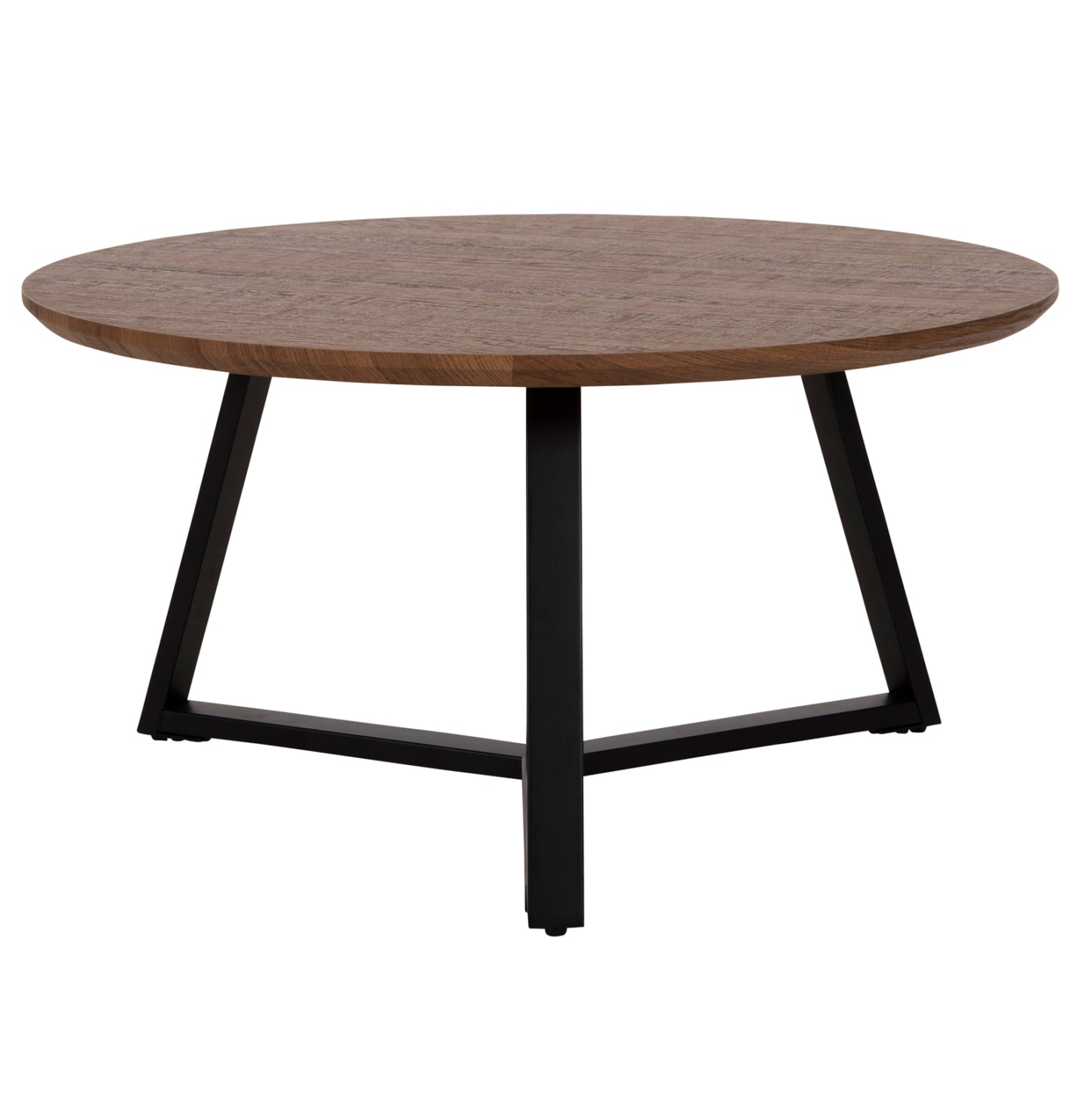 COFFEE TABLE ROUND HM9586.04 MDF WALNUT-BLACK TEXTURED METAL BASE Φ80x42Hcm.