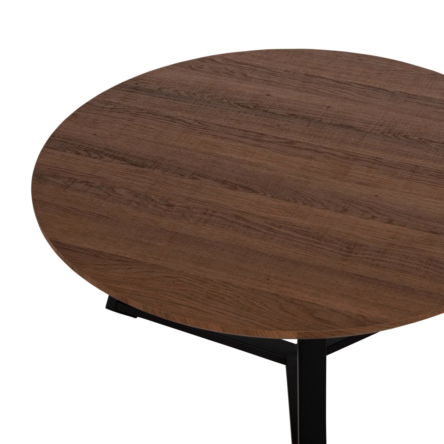 COFFEE TABLE ROUND HM9586.04 MDF WALNUT-BLACK TEXTURED METAL BASE Φ80x42Hcm.