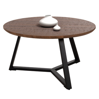 COFFEE TABLE ROUND HM9586.04 MDF WALNUT-BLACK TEXTURED METAL BASE Φ80x42Hcm.