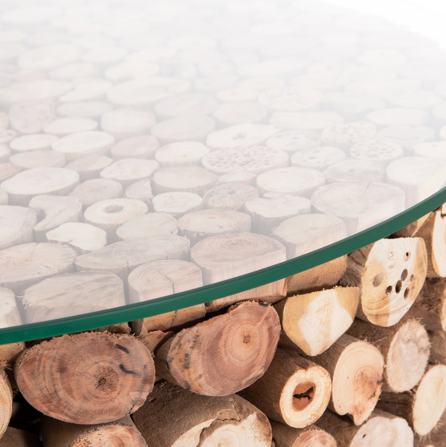 COFFEE TABLE ROUND SPARROW HM9963 DRIFTWOOD--GLASS Φ65x51.5Hcm.