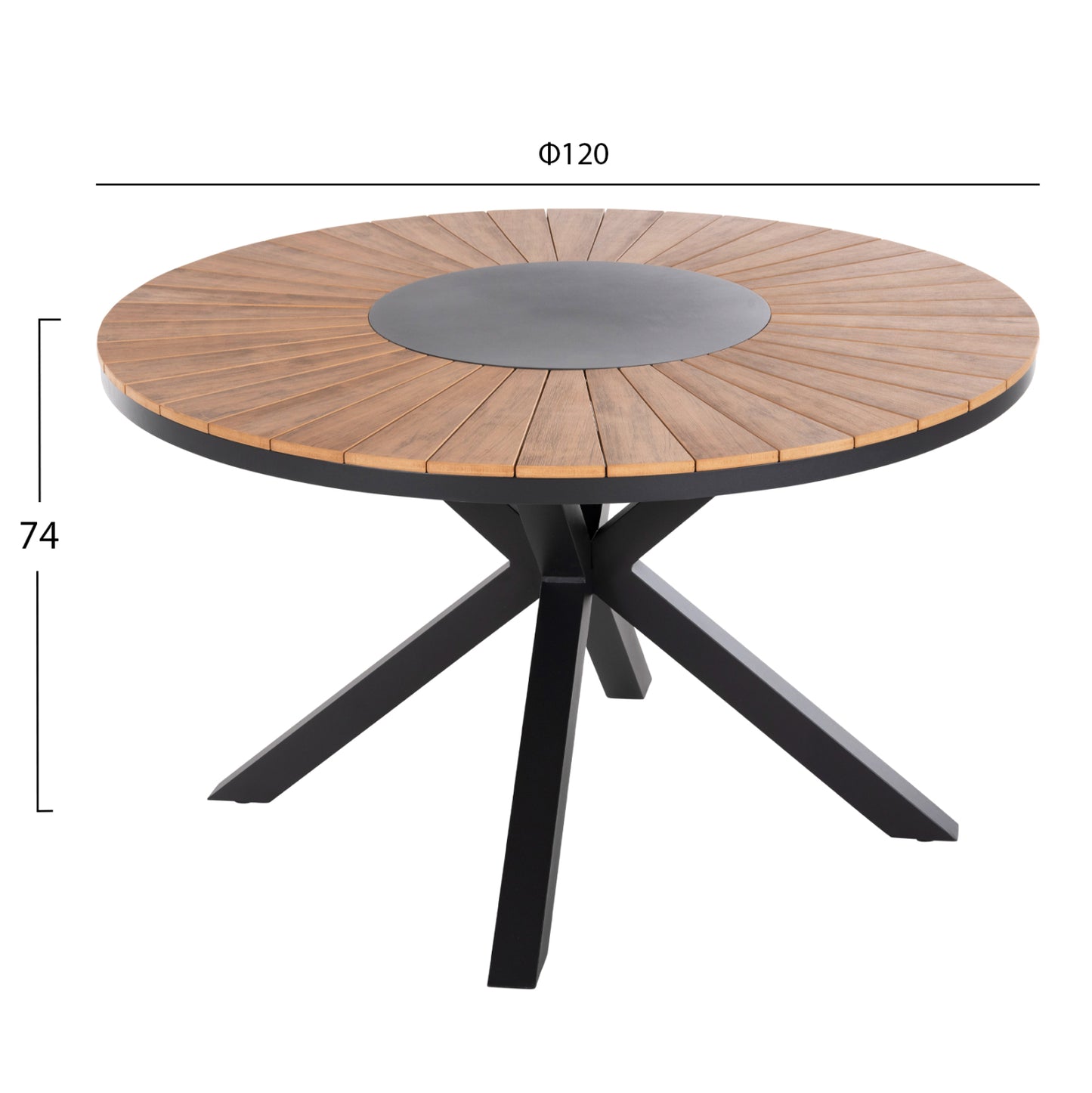 OUTDOOR ROUND TABLE MORIL HM6041.01 ALUMINUM IN ANTHRACITE-POLYWOOD IN NATURAL WOOD Φ120cm.