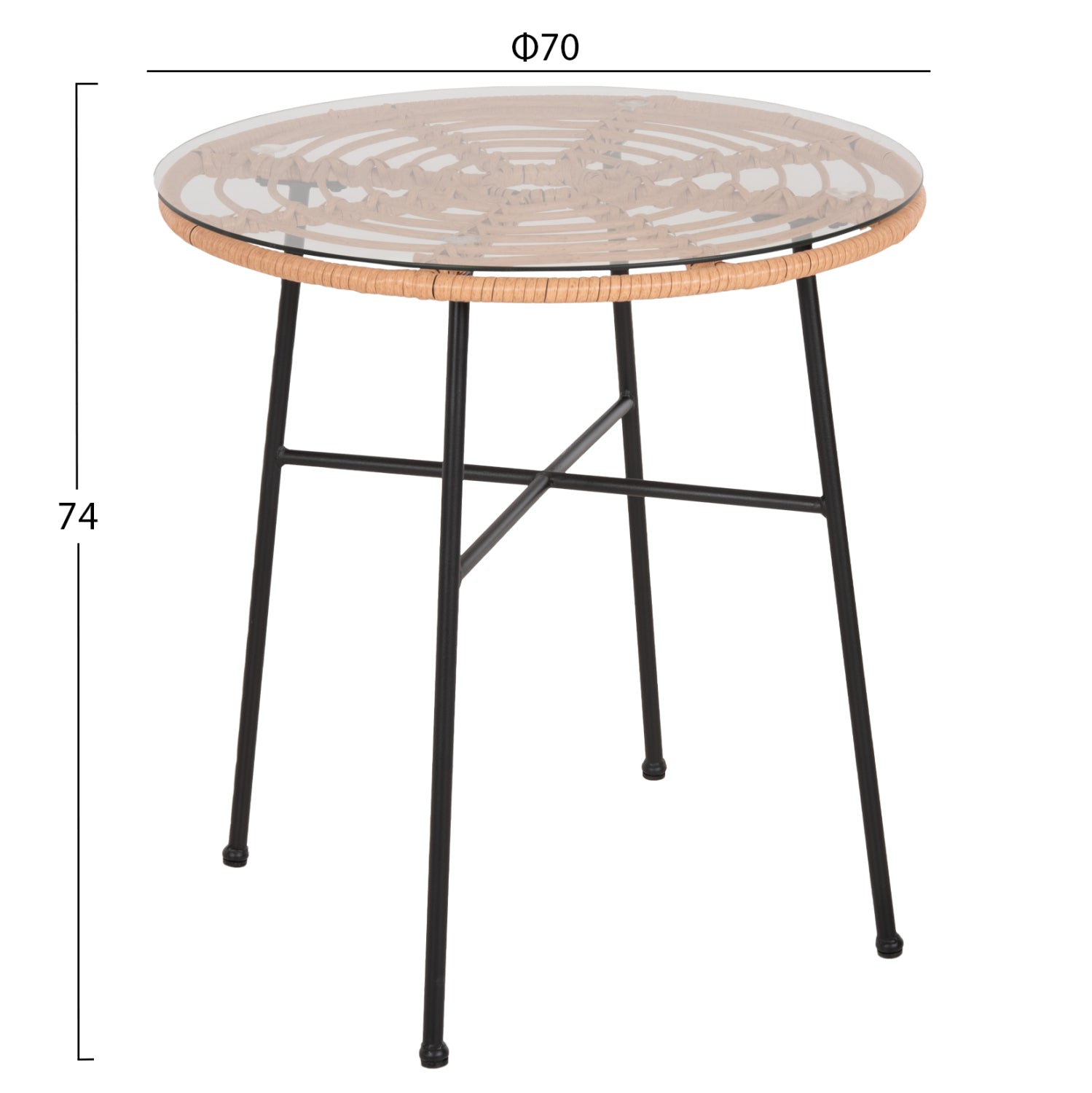 DINING TABLE ROUND ALLEGRA HM5535.11 BLACK METAL-P.E. RATTAN IN NATURAL Φ70x74Hcm.