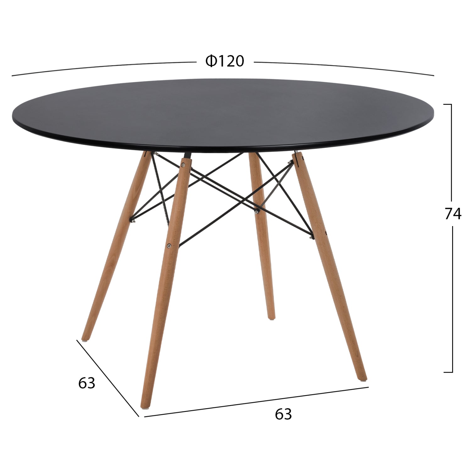 DINING TABLE ROUND MINIMAL HM8454.02 MDF IN BLACK COLOR-BEECH WOOD LEGS IN NATURAL Φ120Χ74Hcm.