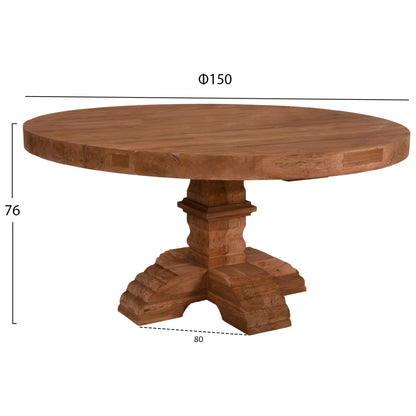 DINING TABLE ROUND PROVENCE HM9643 RECYCLED TEAK WOOD CARVED LEG-8cm.TABLETOP Φ150x76Hcm.
