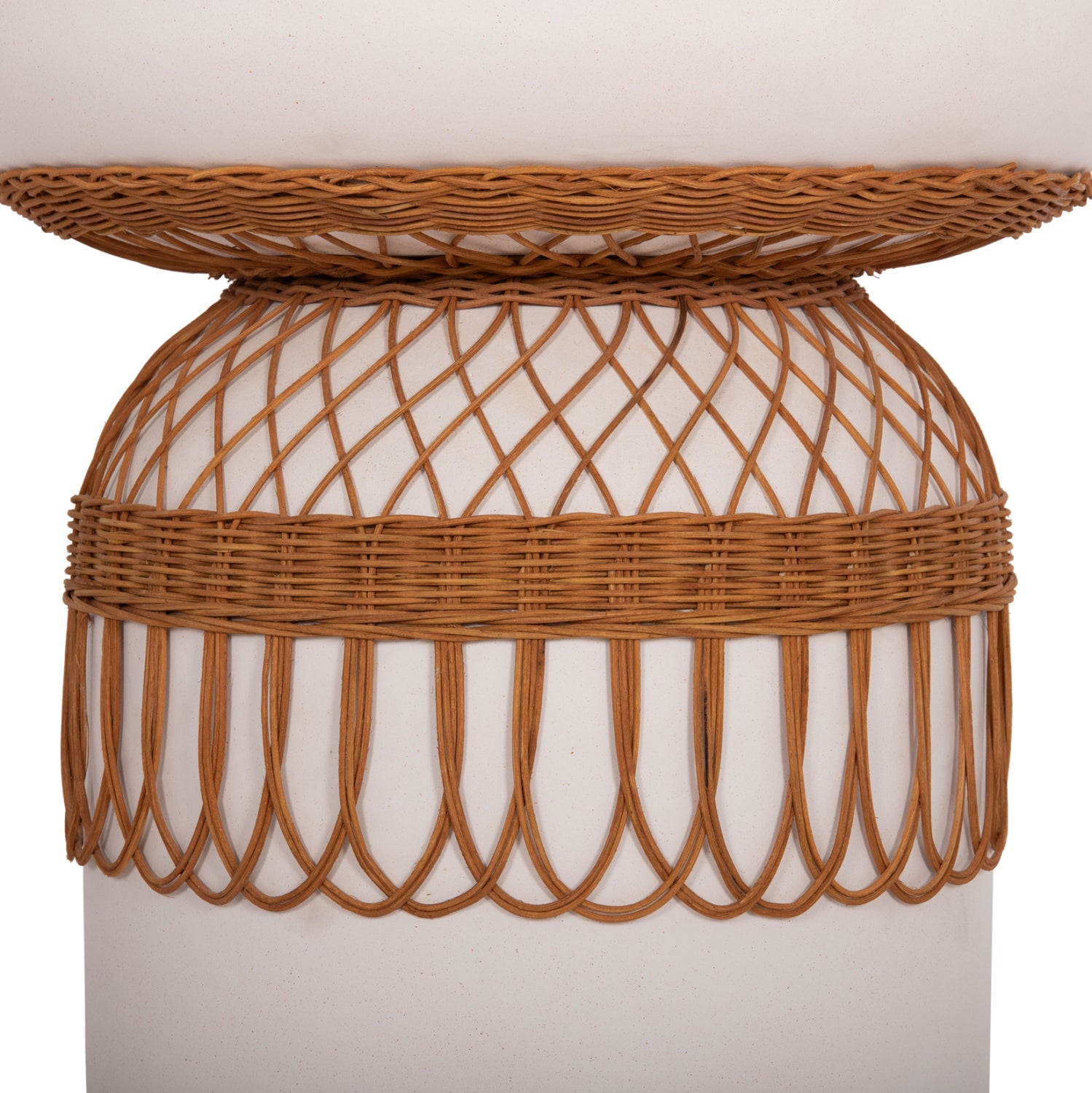SIDE TABLE ROUND PRILEP HM18159.02 FIBER CEMENT IN WHITE & RATTAN--Φ60x76.5Hcm.