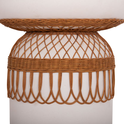 SIDE TABLE ROUND PRILEP HM18159.02 FIBER CEMENT IN WHITE & RATTAN--Φ60x76.5Hcm.
