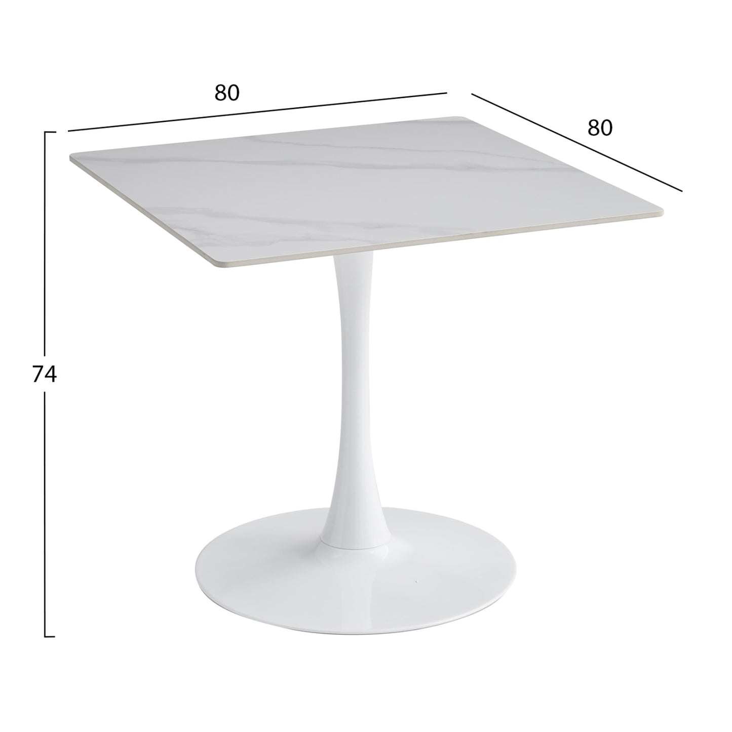DINING TABLE TETRAN HM18315.01 METAL IN WHITE--SINTERED STONE TOP IN SNOW WHITE COLOR 80x80x73Hcm