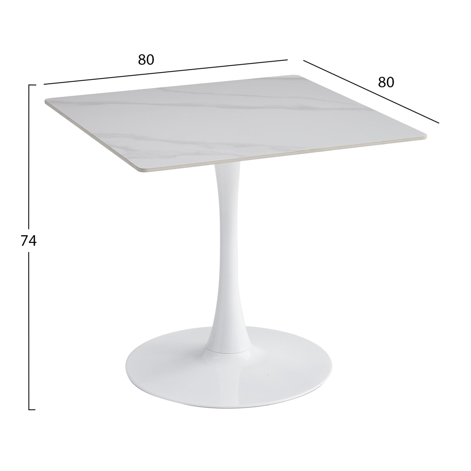 DINING TABLE TETRAN HM18315.01 METAL IN WHITE--SINTERED STONE TOP IN SNOW WHITE COLOR 80x80x73Hcm
