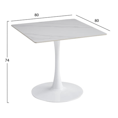 DINING TABLE TETRAN HM18315.01 METAL IN WHITE--SINTERED STONE TOP IN SNOW WHITE COLOR 80x80x73Hcm