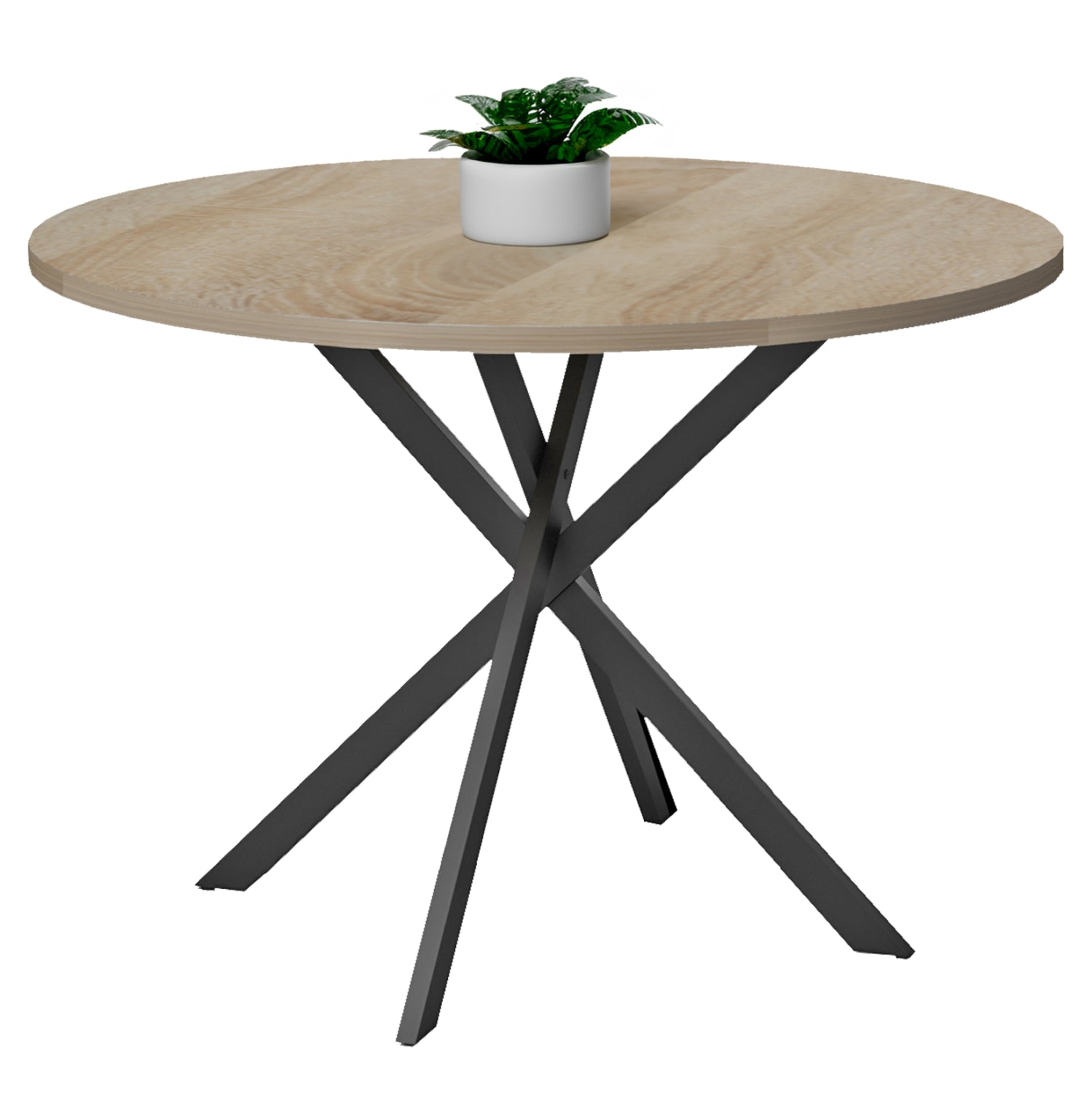 ROUND DINING TABLE ARIZA HM18385.01 MELAMINE IN SONAMA--BLACK METAL LEGS Φ120x75Hcm.