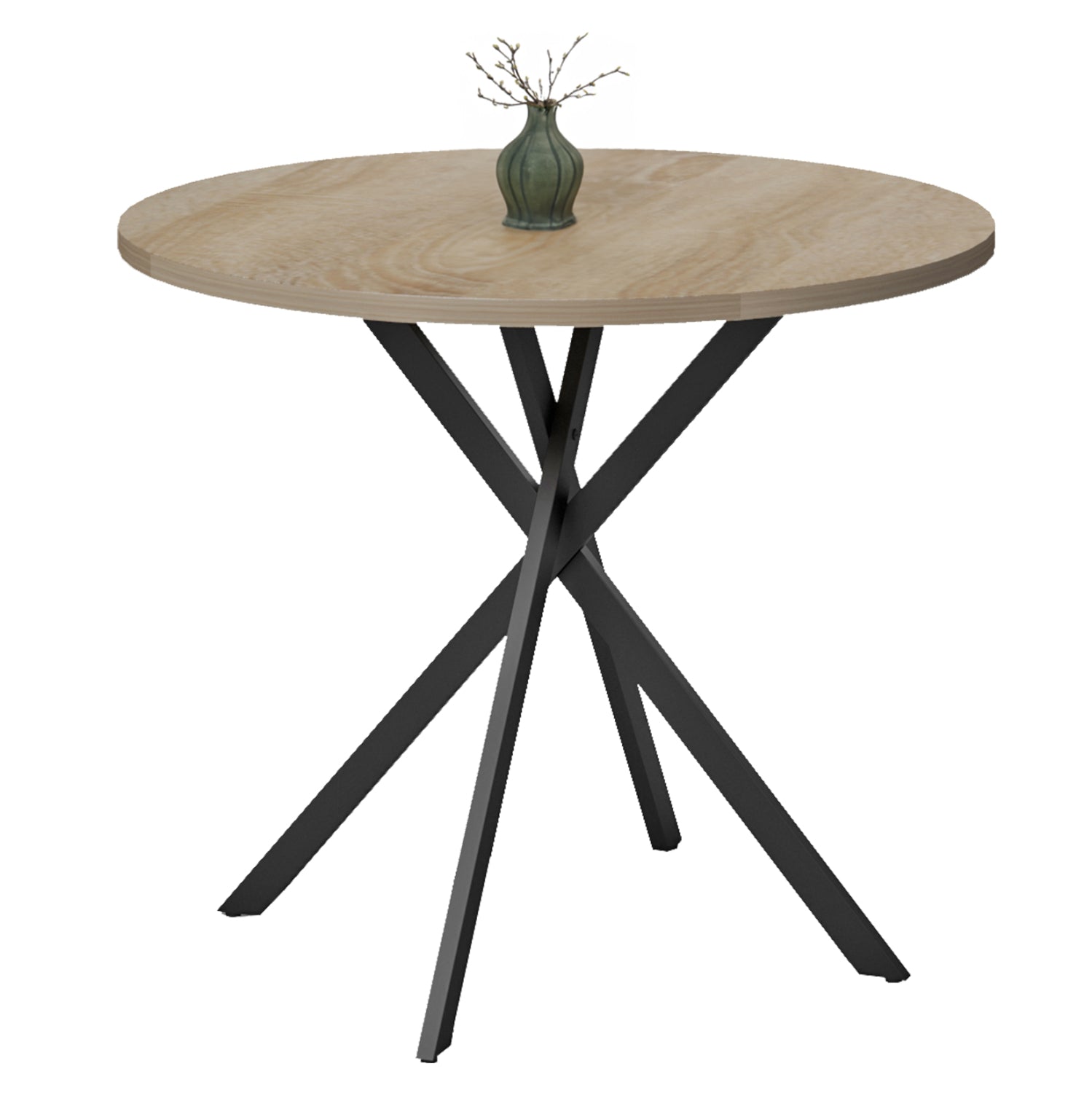 ROUND DINING TABLE ARIZA HM18386.01 MELAMINE IN SONAMA--BLACK METAL LEGS Φ90x75Hcm.