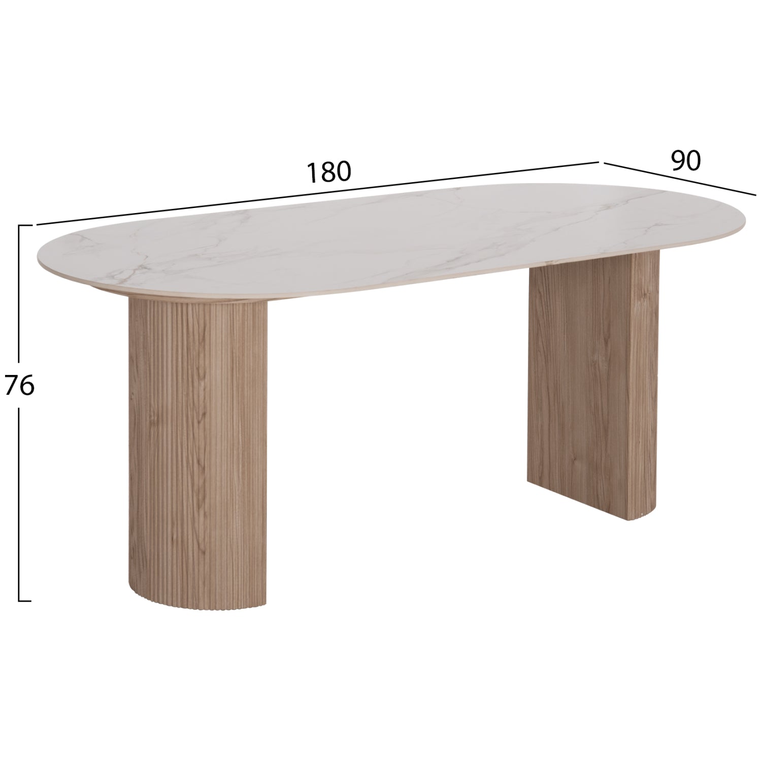DINING TABLE MELLOW HM18416 MDF LEGS--CERAMIC TOP IN WHITE MARBLE COLORING 180x90x76Hcm.