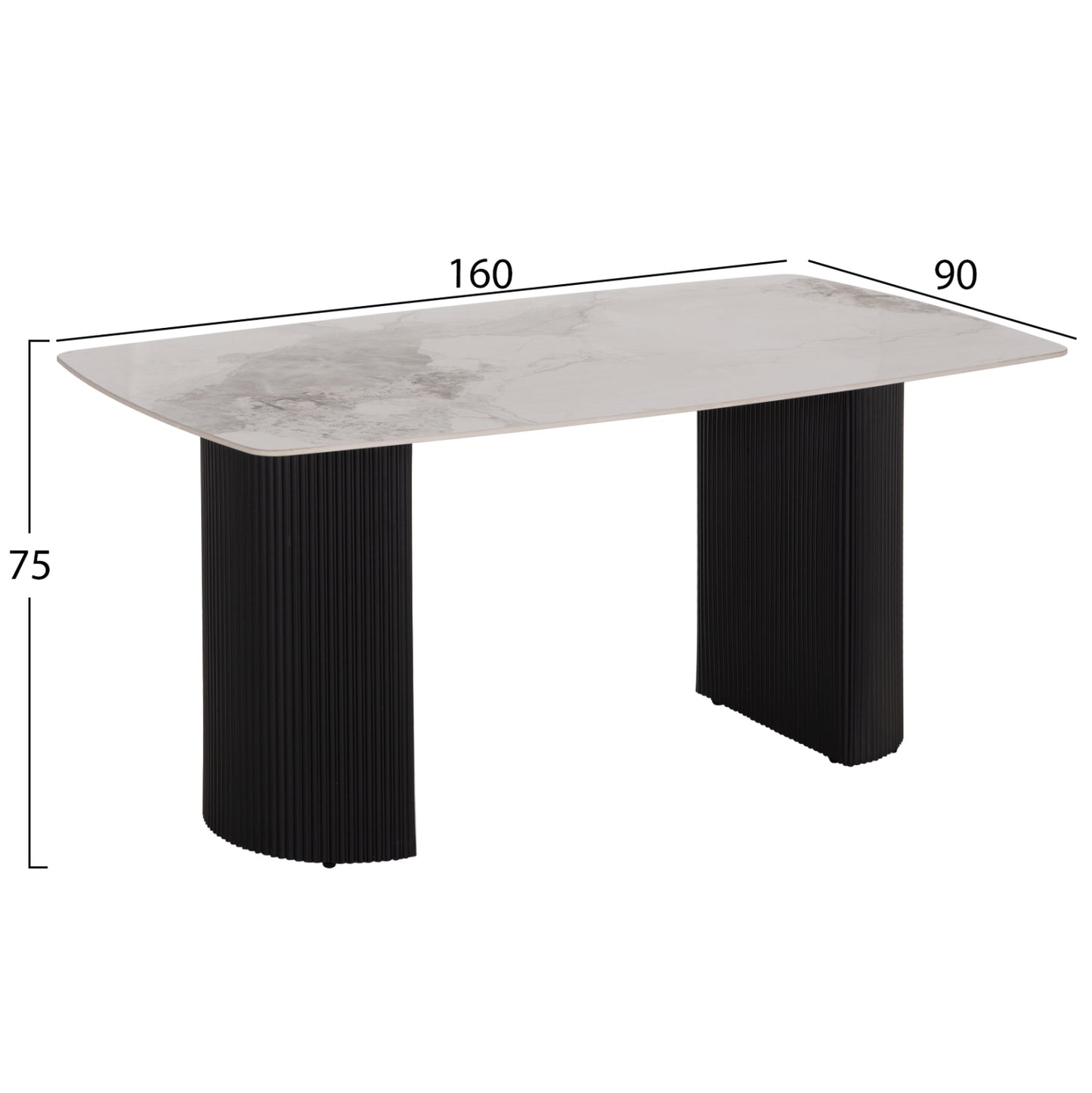 DINING TABLE MINAO HM18418 MDF LEGS IN DARK GREY--CERAMIC TOP IN WHITE/BROWN MARBLE 160x90x75Hcm