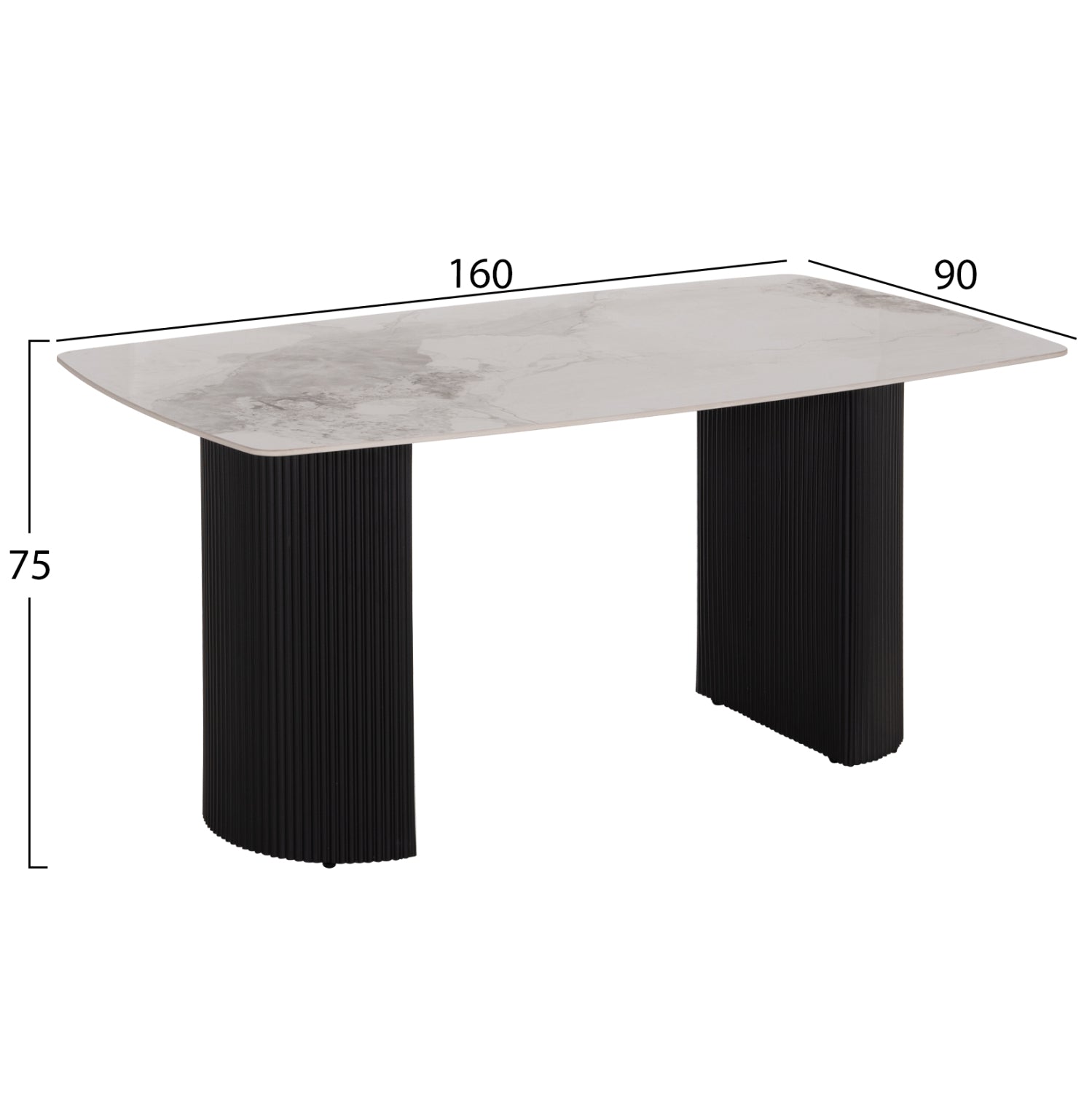 DINING TABLE MINAO HM18418 MDF LEGS IN DARK GREY--CERAMIC TOP IN WHITE/BROWN MARBLE 160x90x75Hcm