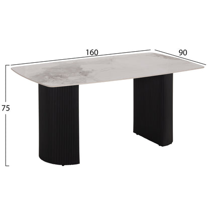 DINING TABLE MINAO HM18418 MDF LEGS IN DARK GREY--CERAMIC TOP IN WHITE/BROWN MARBLE 160x90x75Hcm