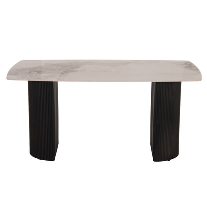 DINING TABLE MINAO HM18418 MDF LEGS IN DARK GREY--CERAMIC TOP IN WHITE/BROWN MARBLE 160x90x75Hcm