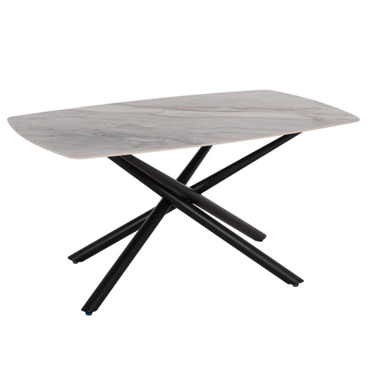 DINING TABLE ISKA HM18420 CERAMIC TOP IN WHITE/BROWN MARBLE COLORING 160x90x79Hcm
