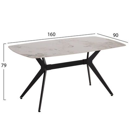 DINING TABLE AIKA HM18421 CERAMIC TOP IN WHITE/GOLD MARBLE COLORING 160x90x79Hcm.