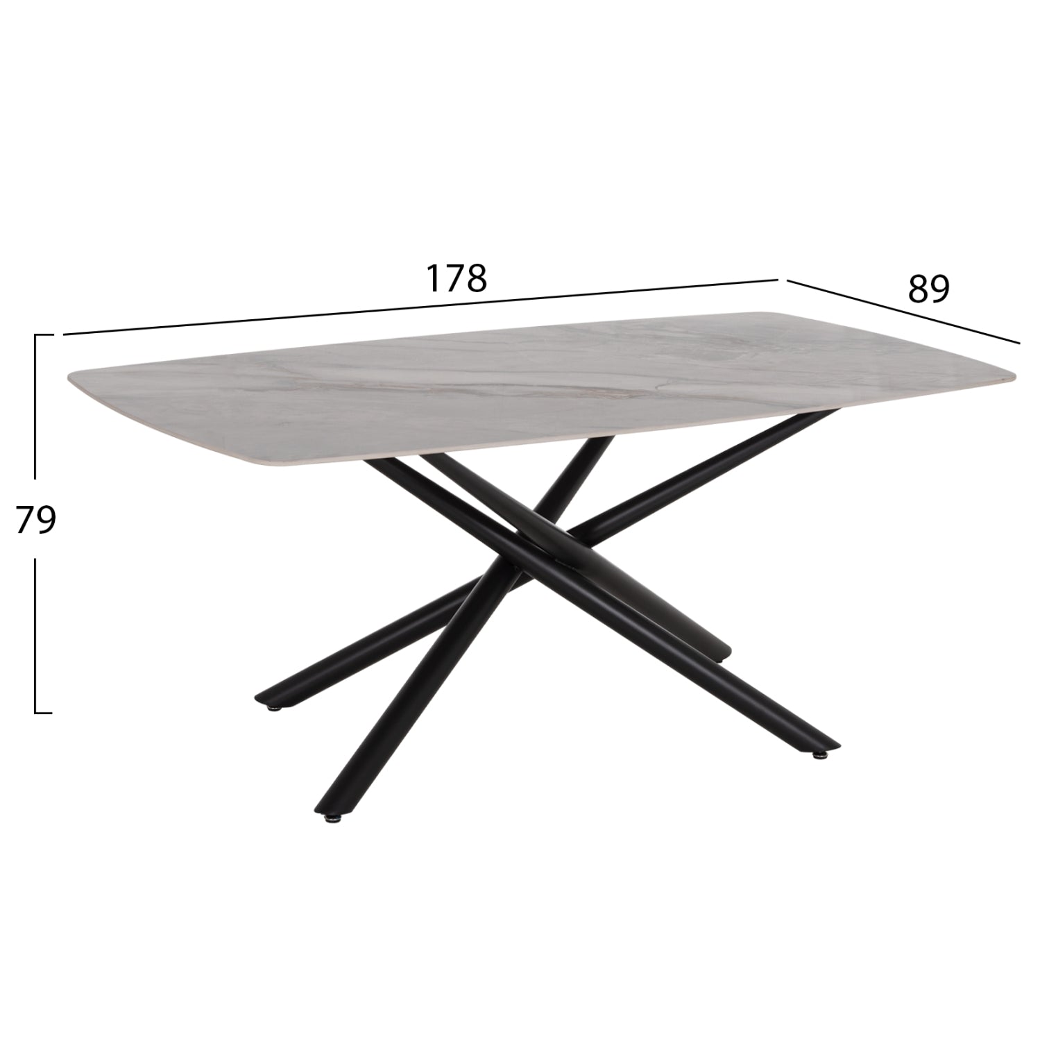 DINING TABLE ISKA HM18423 CERAMIC TOP IN WHITE/BROWN MARBLE COLORING 178x89x79Hcm.