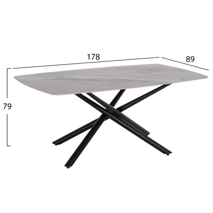 DINING TABLE ISKA HM18423 CERAMIC TOP IN WHITE/BROWN MARBLE COLORING 178x89x79Hcm.