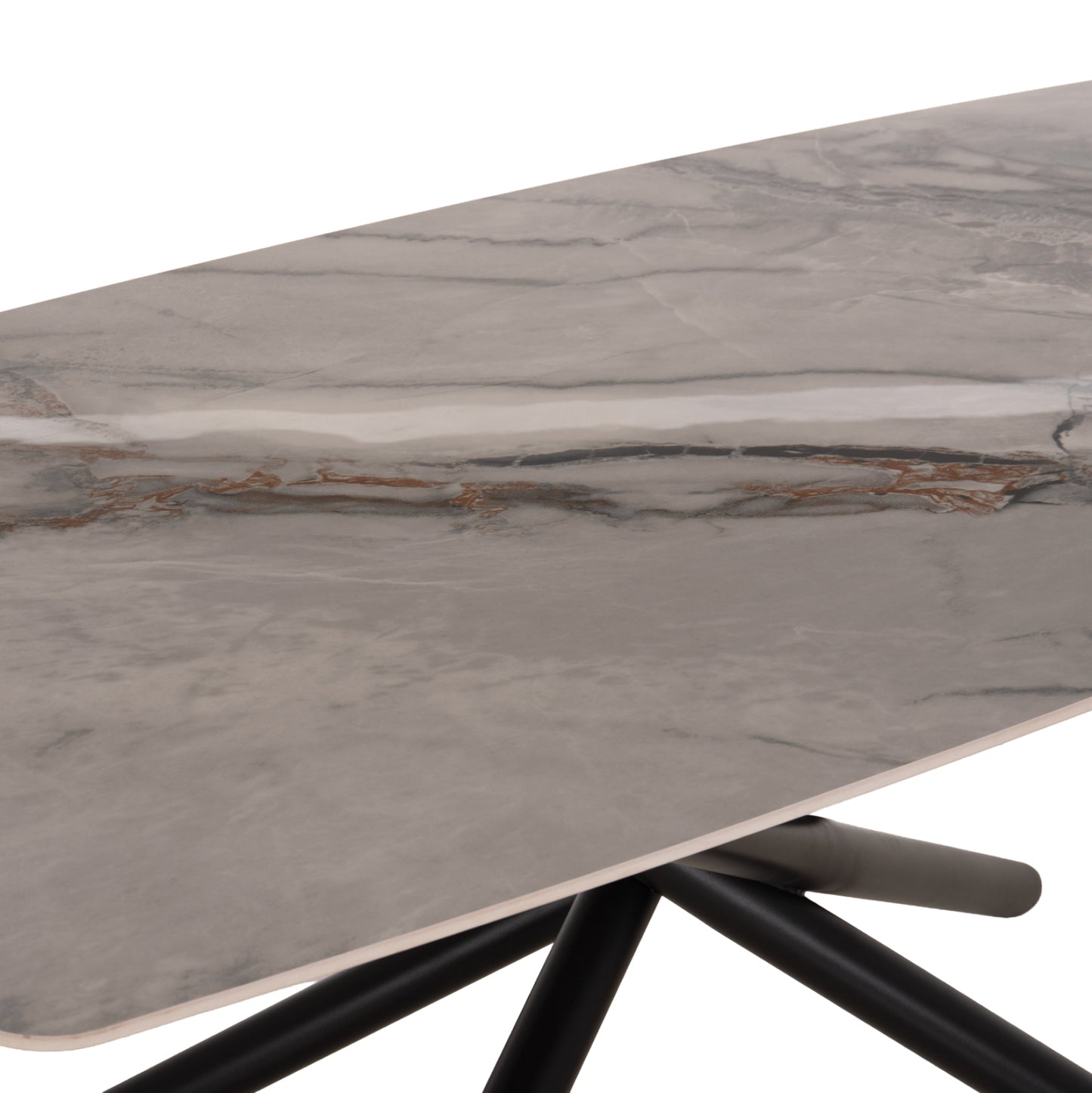 DINING TABLE ISKA HM18423 CERAMIC TOP IN WHITE/BROWN MARBLE COLORING 178x89x79Hcm.
