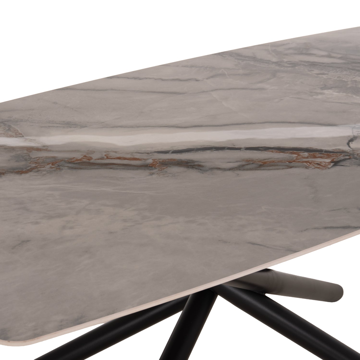 DINING TABLE ISKA HM18423 CERAMIC TOP IN WHITE/BROWN MARBLE COLORING 178x89x79Hcm.