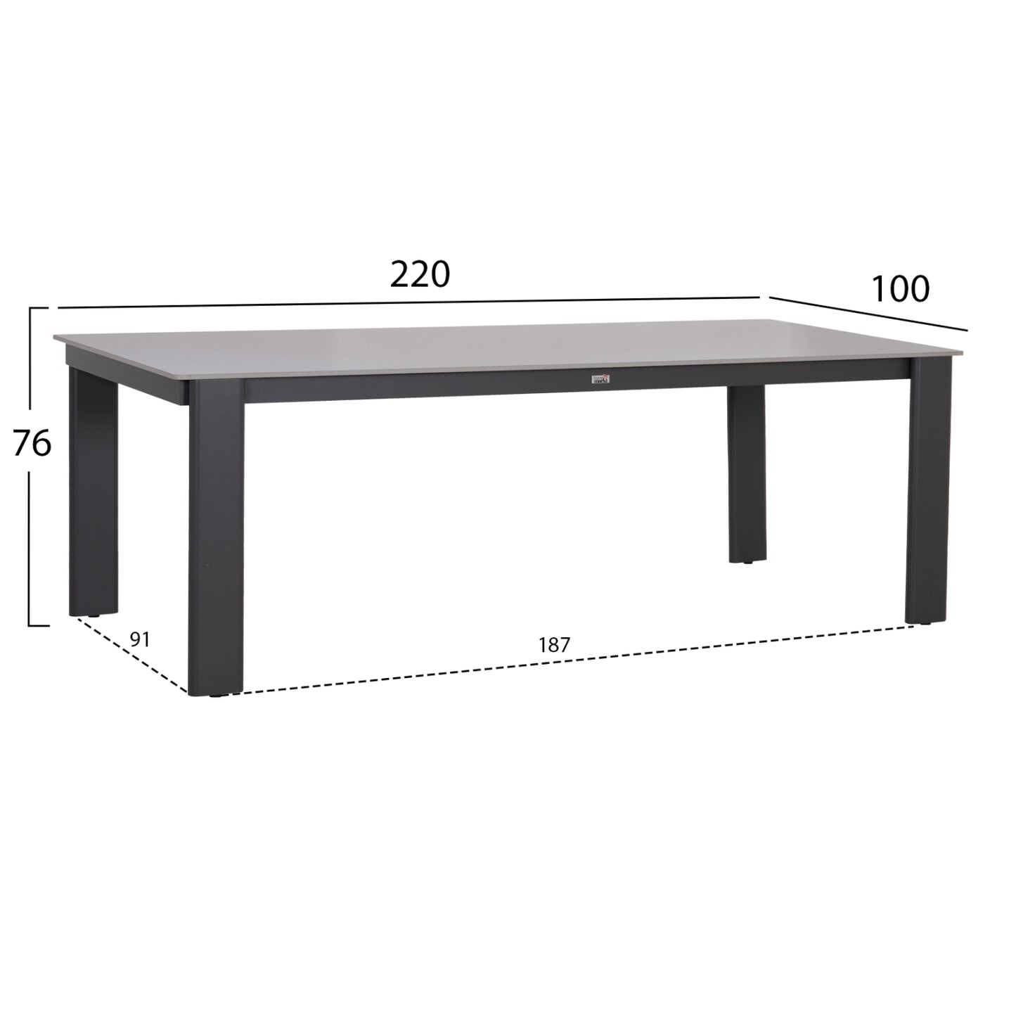 DINING TABLE PUNDER HM6483.01 ALUMINUM IN GREY--SINTERED STONE TOP 220x100x76Hcm.