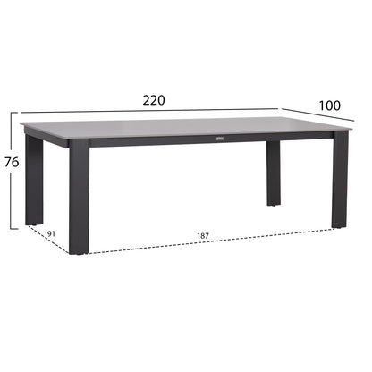 DINING TABLE PUNDER HM6483.01 ALUMINUM IN GREY--SINTERED STONE TOP 220x100x76Hcm.