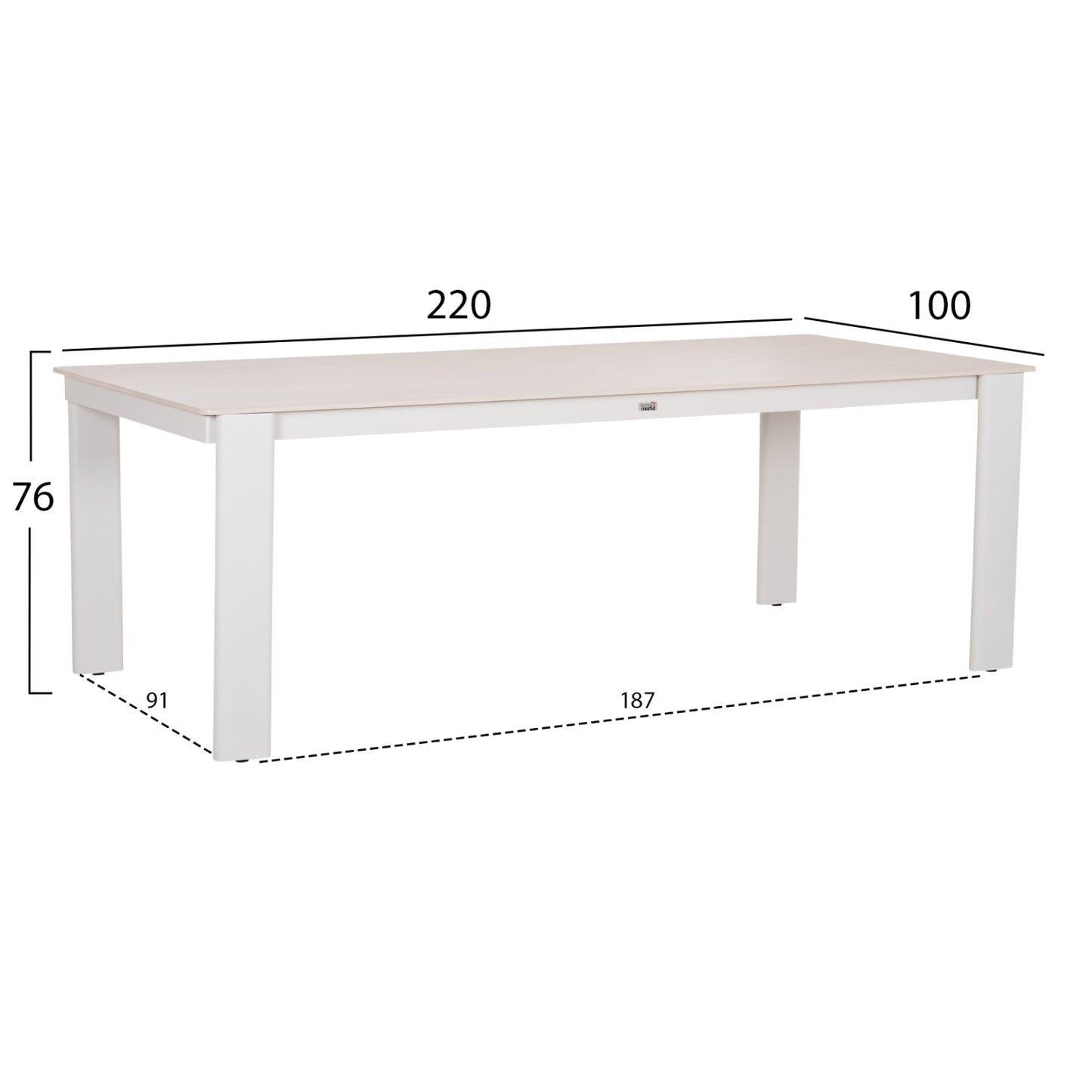 DINING TABLE PUNDER HM6483.02 ALUMINUM IN CREAM WHITE--SINTERED STONE TOP 220x100x76Hcm.