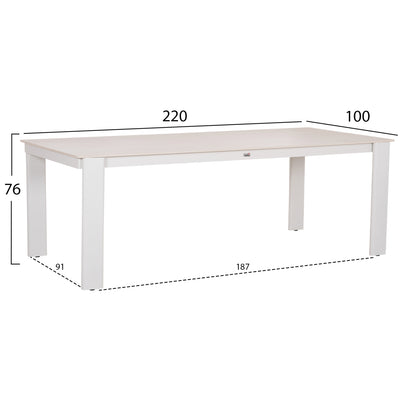 DINING TABLE PUNDER HM6483.02 ALUMINUM IN CREAM WHITE--SINTERED STONE TOP 220x100x76Hcm.