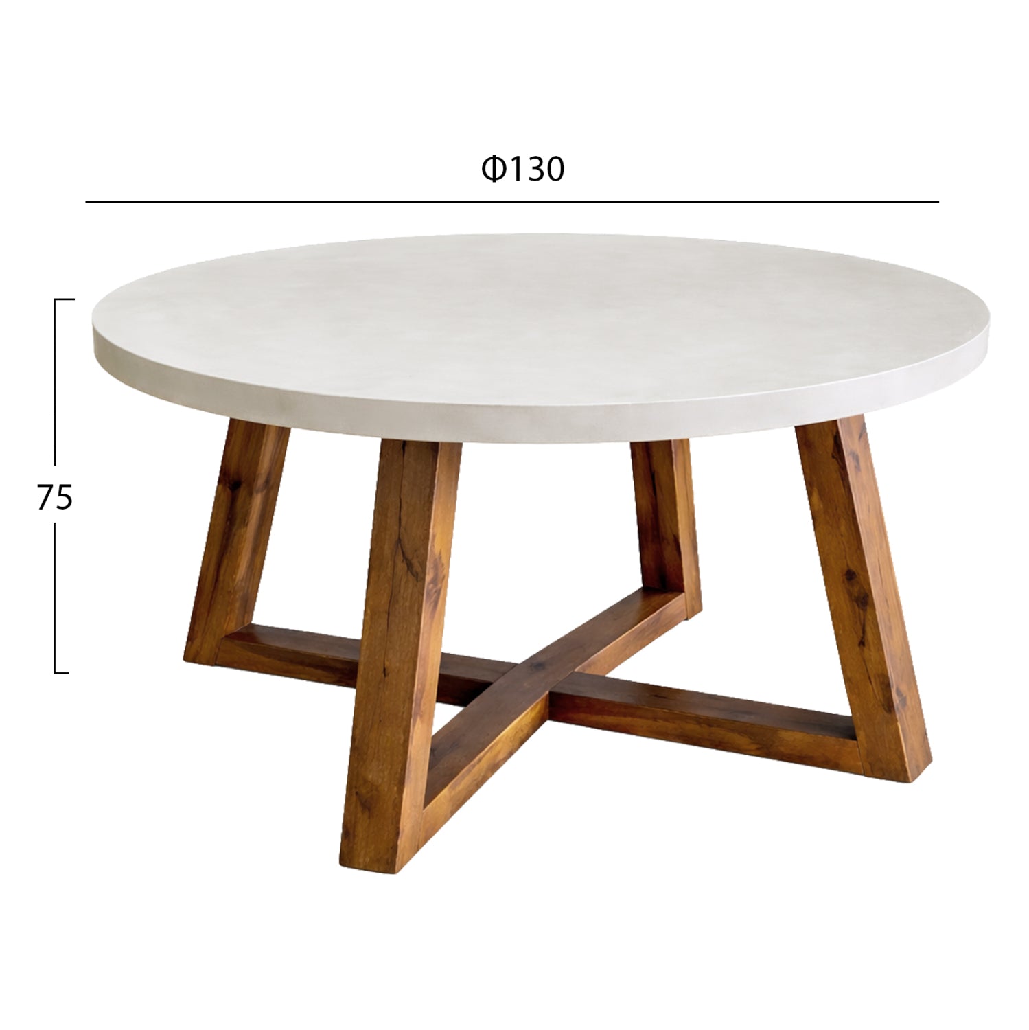 DINING TABLE ROUND MAEVE HM6574.02 BEIGE FIBER CEMENT--ACACIA WOOD Φ130x75Hcm.