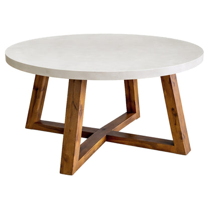 DINING TABLE ROUND MAEVE HM6574.02 BEIGE FIBER CEMENT--ACACIA WOOD Φ130x75Hcm.