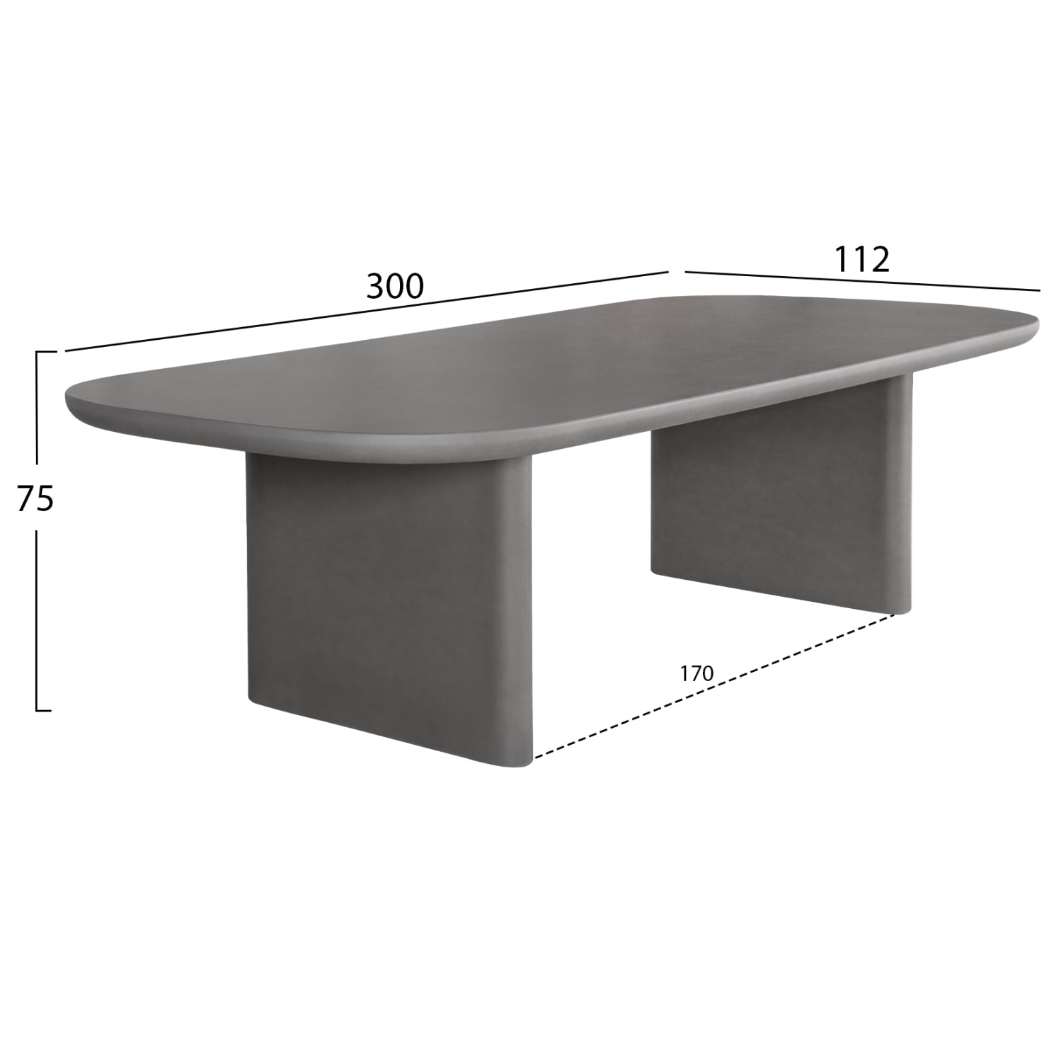 DINING TABLE AZAMI HM6601.01 GREY FIBER CEMENT 300x112x75Hcm